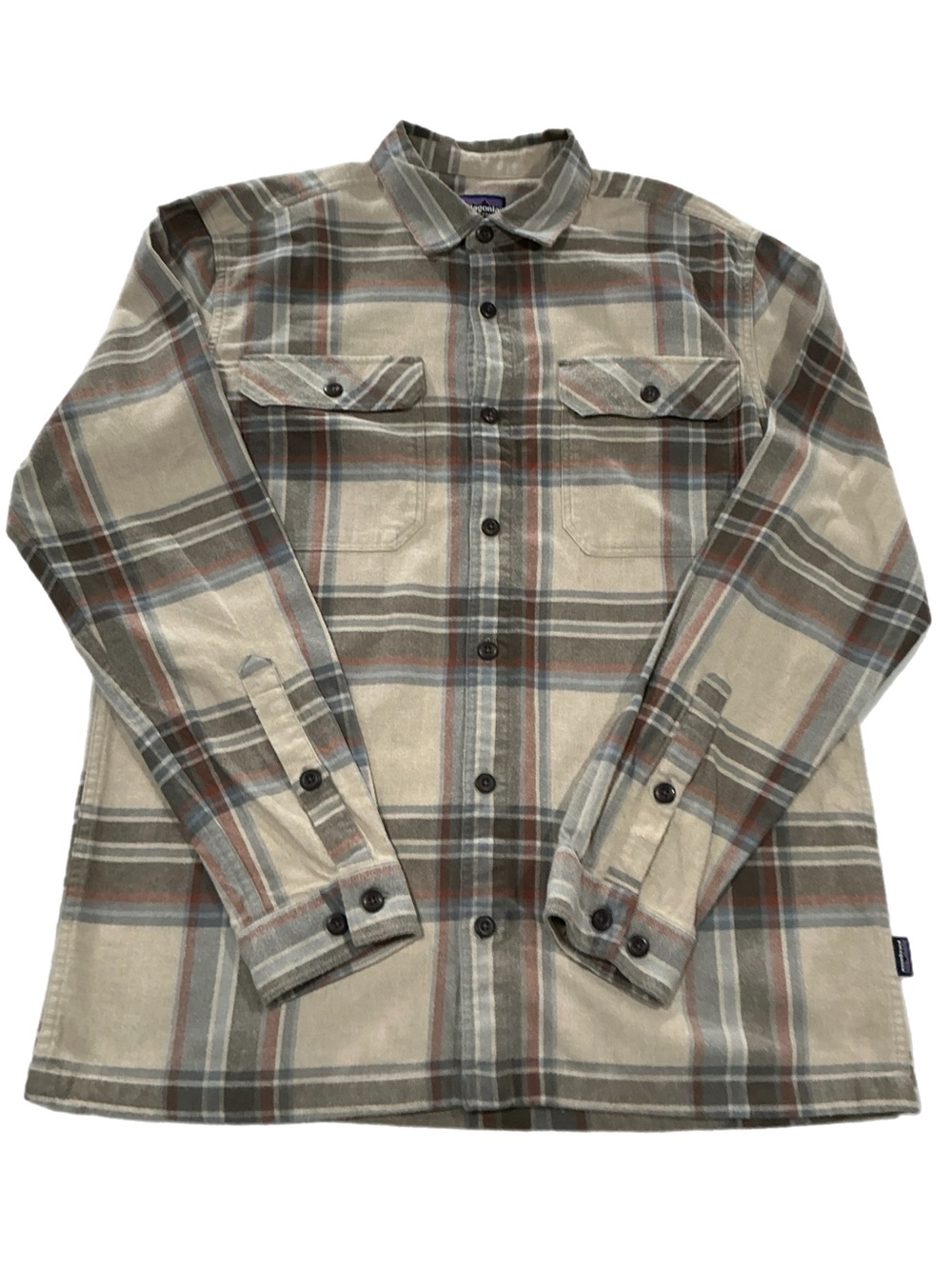 YPatagonia Organic Cotton Plaid Flannel Button Up Shirt Men’s M Beige Gray